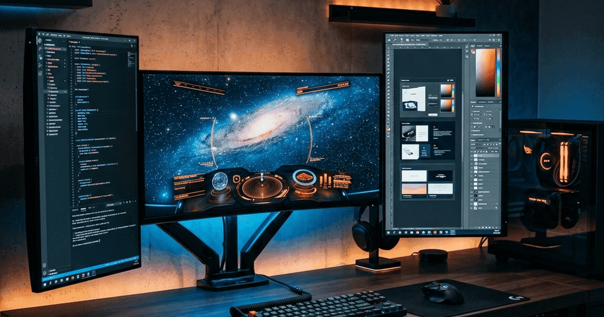 Setup de monitores para PC em 2026 — gamer, home office e ultrawide na bancada