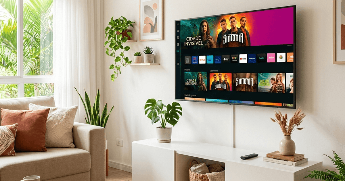 Smart TV 4K em sala de estar brasileira — melhor TV até R$2.000 em 2026