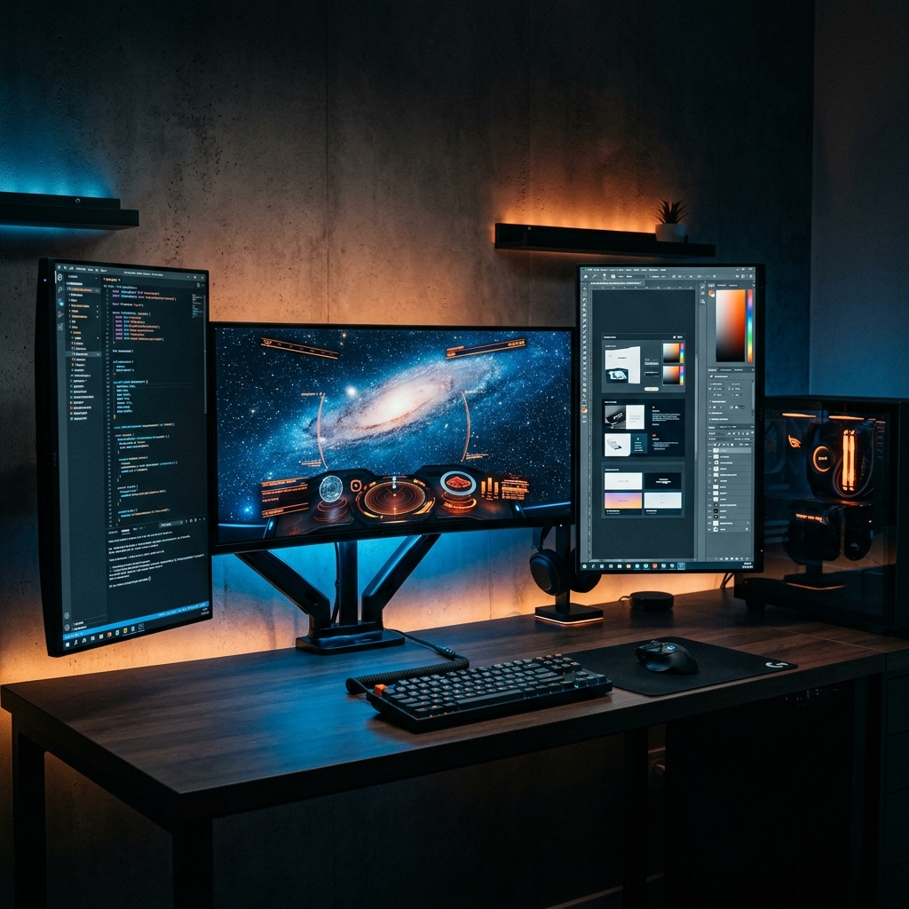 Setup de monitores para PC em 2026 — gamer, home office e ultrawide na bancada