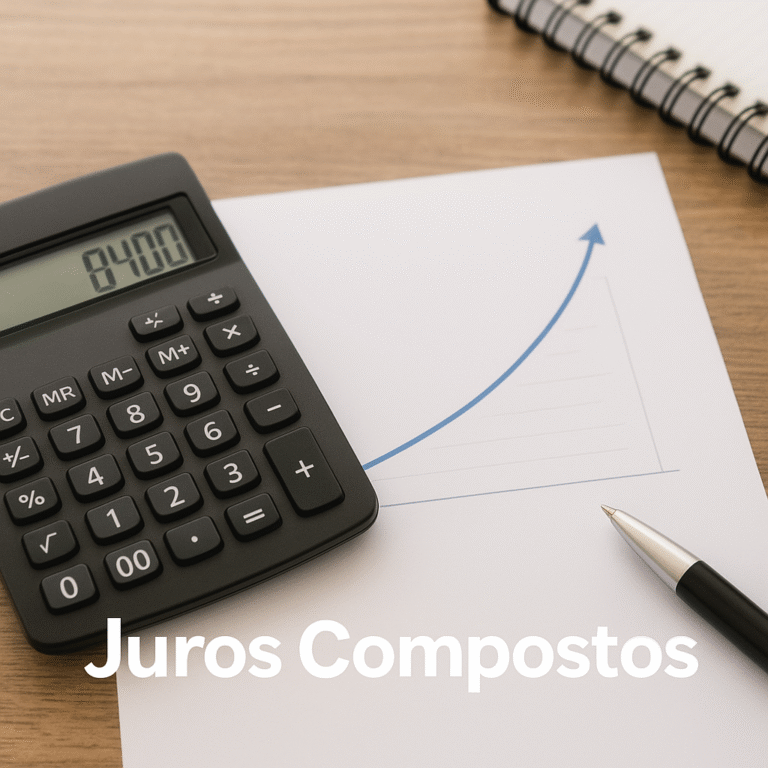 Calculadora e gráfico de crescimento representando juros compostos