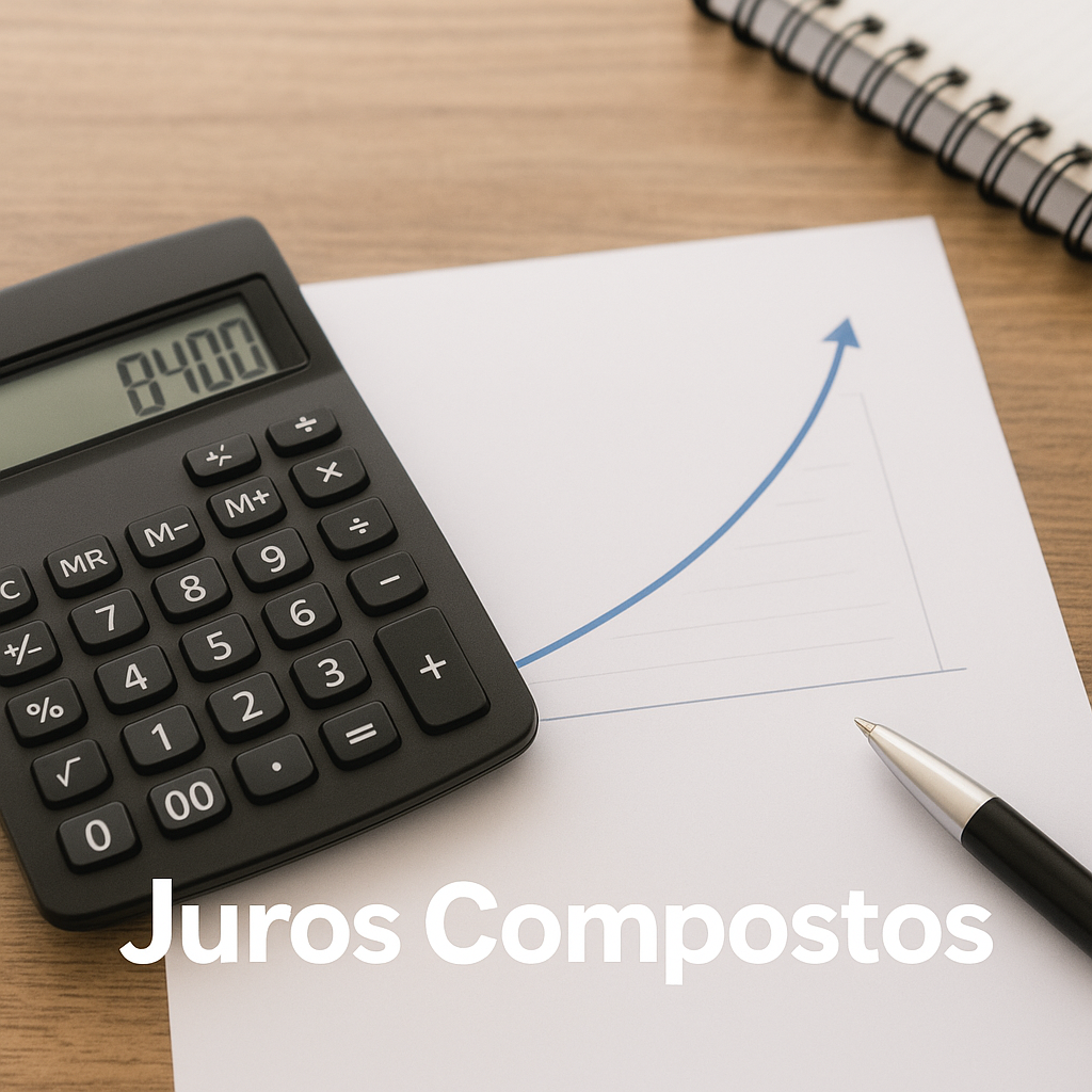 Calculadora e gráfico de crescimento representando juros compostos