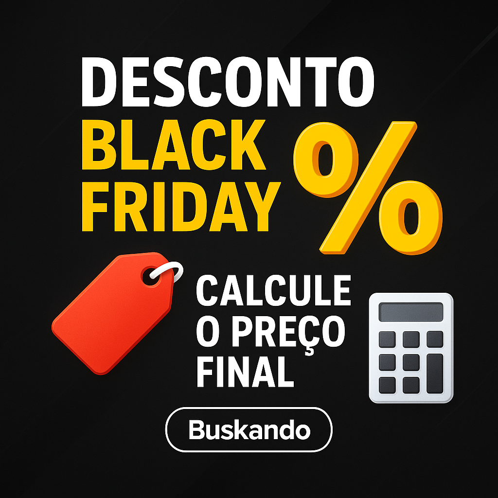 Aplicar desconto de Black Friday no preço final: arte com símbolo de porcentagem, etiqueta de preço e calculadora — Buskando