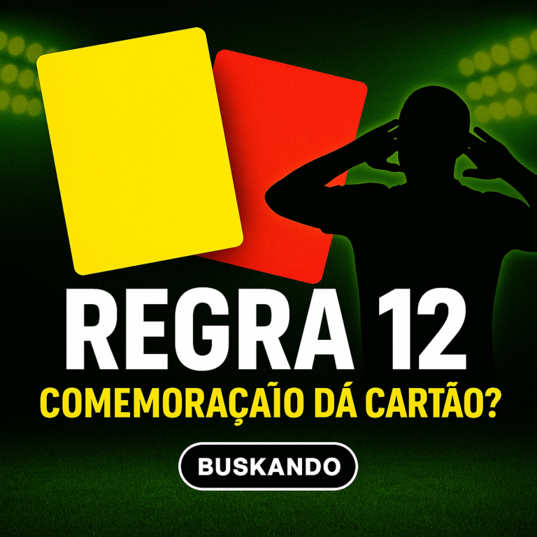 cartões amarelo e vermelho e jogador comemorando; pergunta “comemoração dá cartão?”.