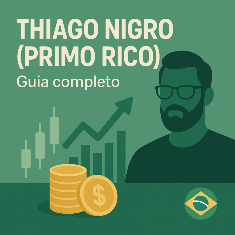 Ilustração de Thiago Nigro (Primo Rico) com gráficos de finanças – guia completo.