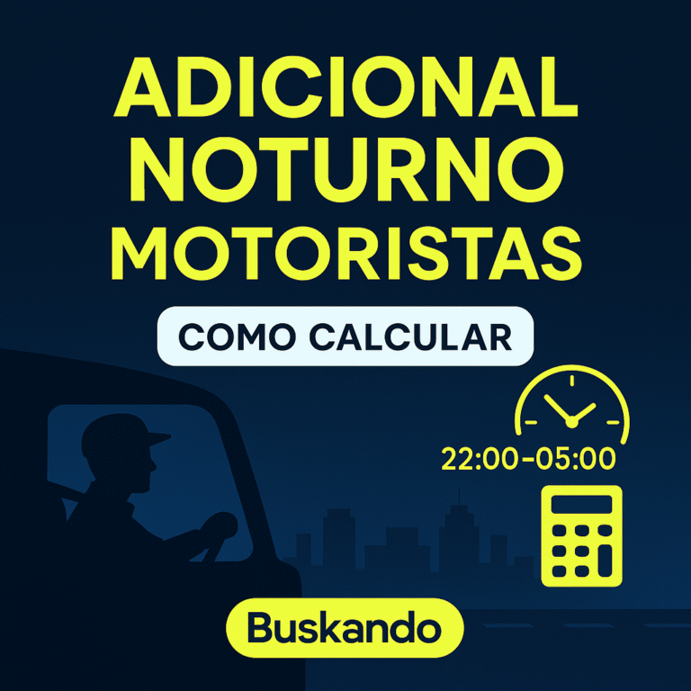 Motorista à noite com relógio 22:00–05:00 e calculadora — “Adicional Noturno Motoristas: Como Calcular”