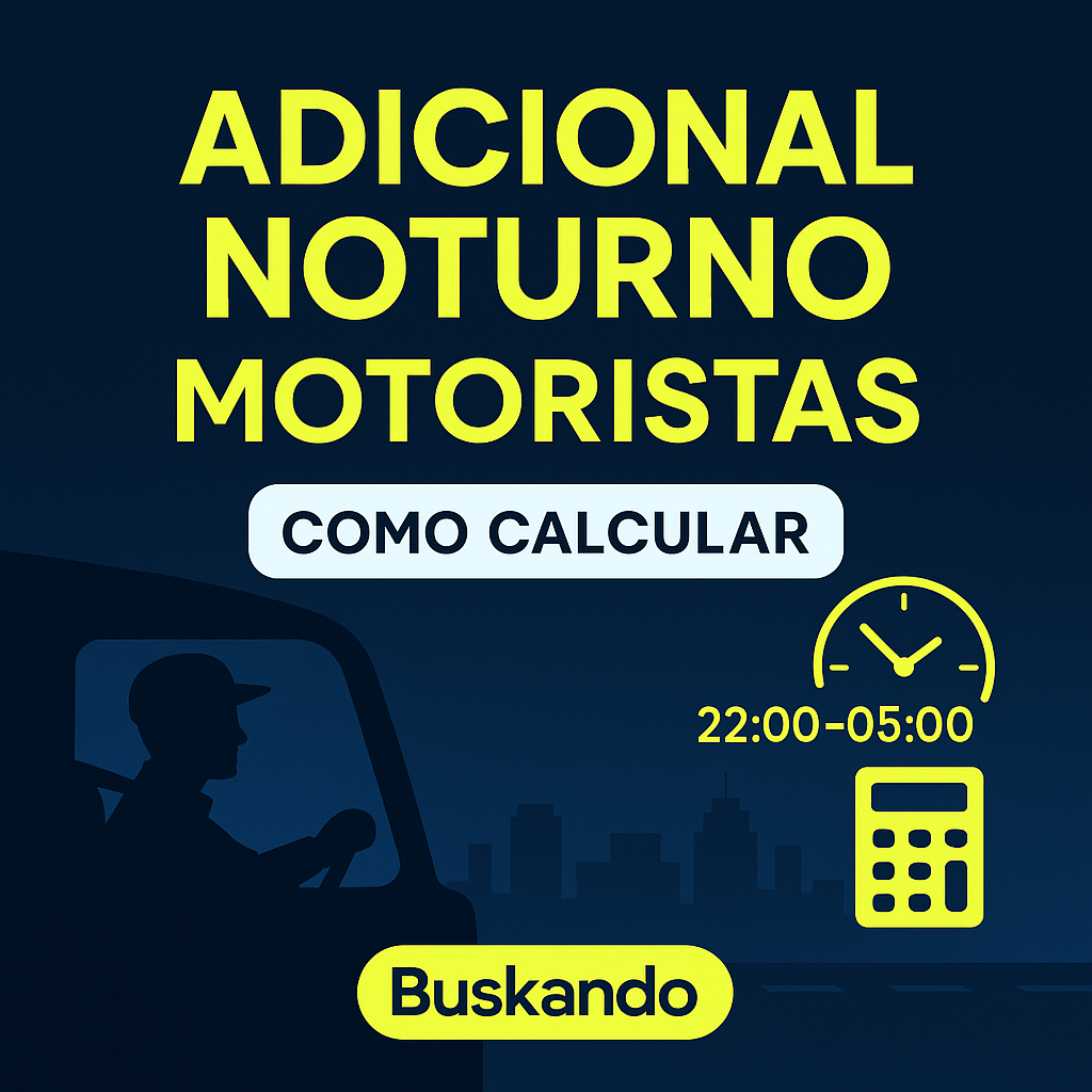 Motorista à noite com relógio 22:00–05:00 e calculadora — “Adicional Noturno Motoristas: Como Calcular”