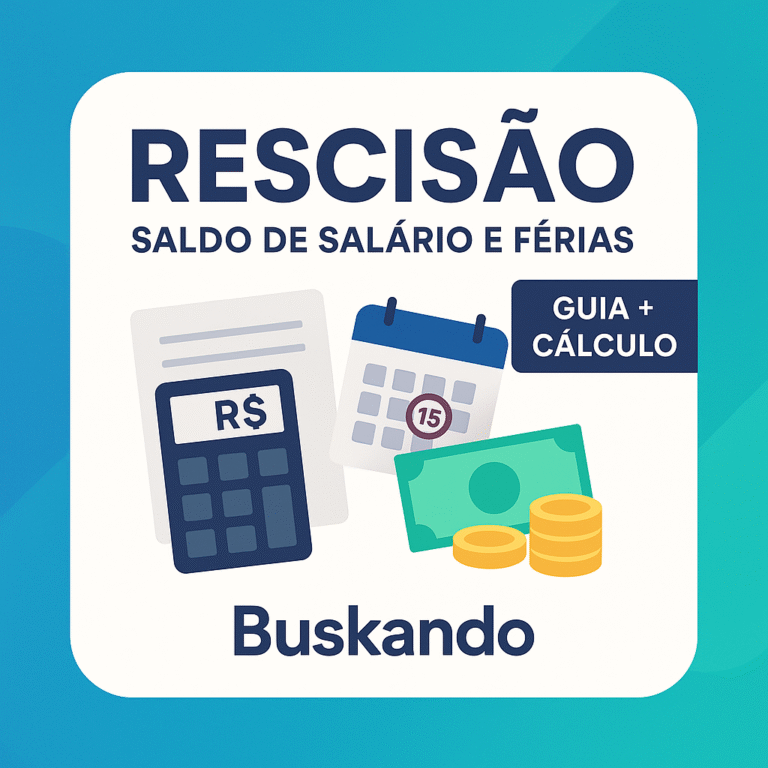 Rescisão: calcular saldo de salário e férias — ilustração com calculadora, calendário e dinheiro