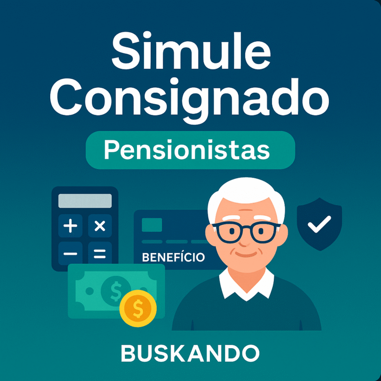 Simular empréstimo consignado para pensionistas: idoso com calculadora, dinheiro e selo de segurança — Buskando